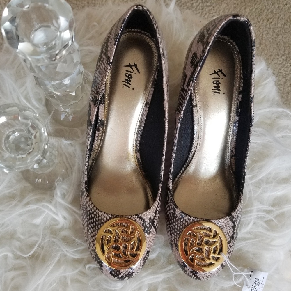 Fioni Snake Skin Wedges with Gold Emblem Shoe